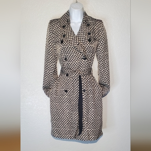 Rachel Roy Chic Black & Cream Patterned Belted Double Breasted Trench Coat XS - Picture 1 of 9